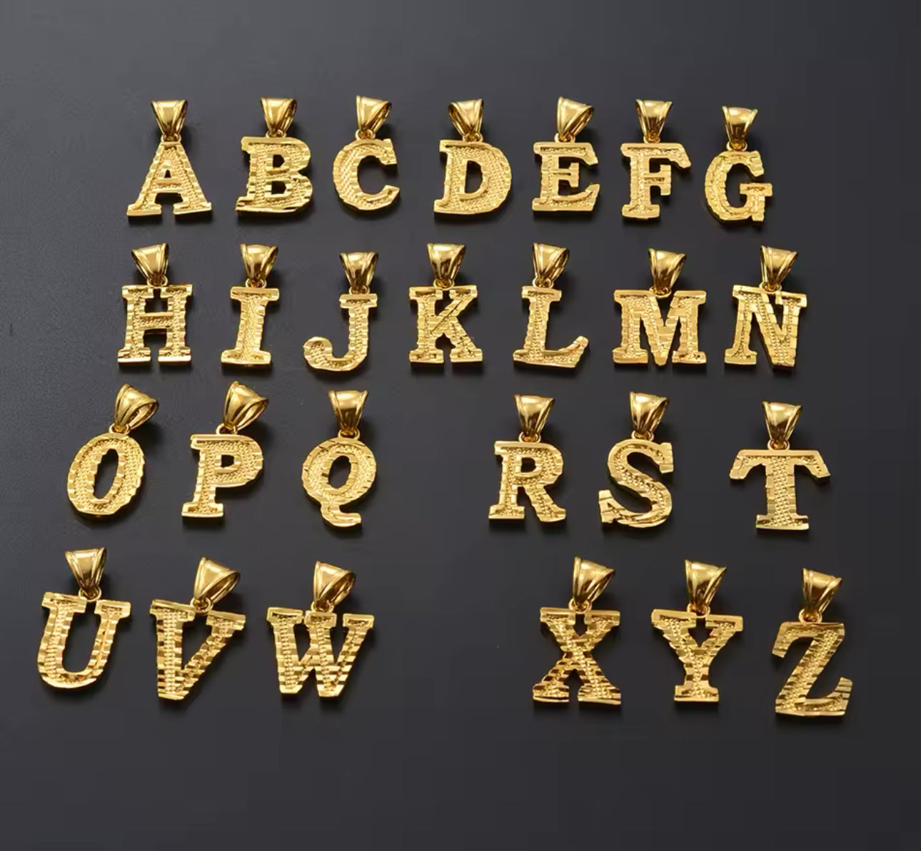 Gold letter pendants