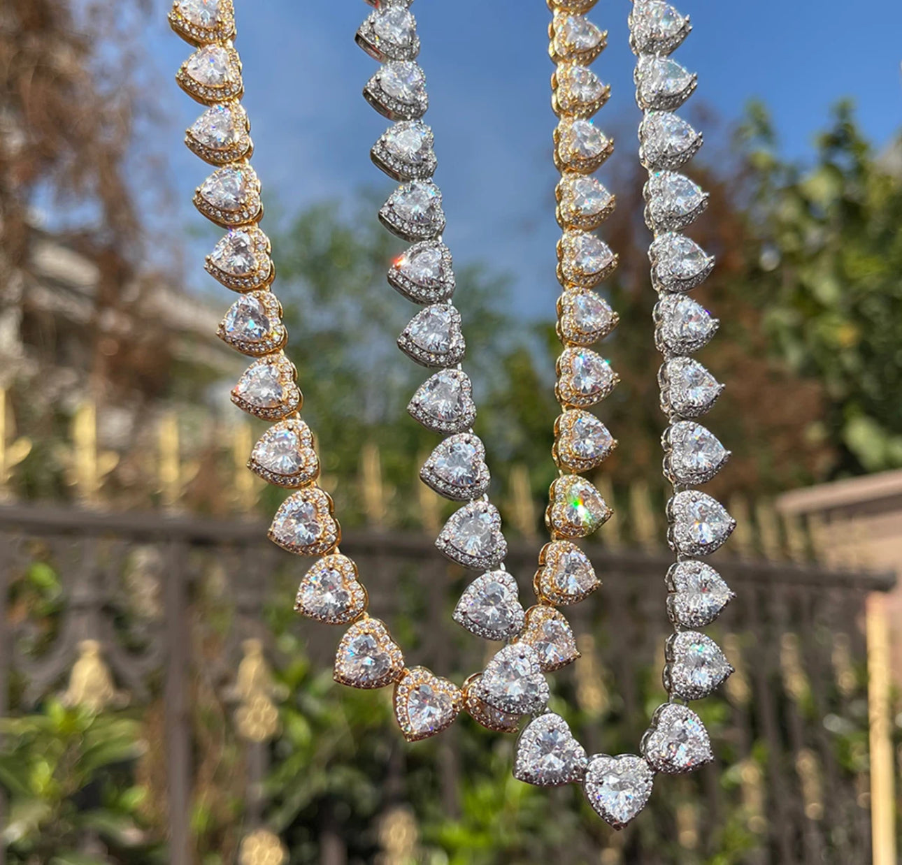 White gold Cuban link heart