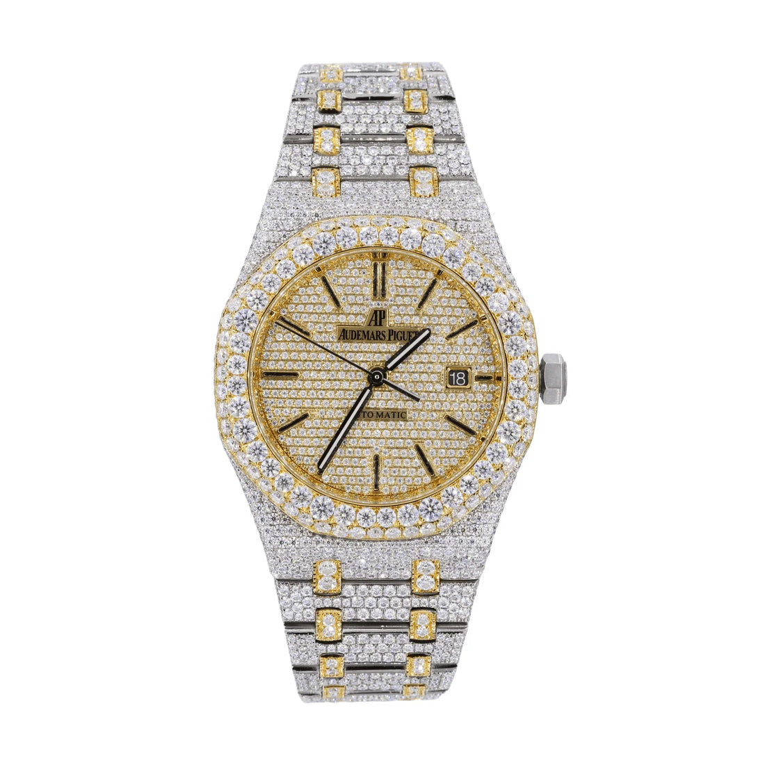 ICED OUT MOISSANITE OCTAGON WATCH - YELLOW GOLD TWO TONE