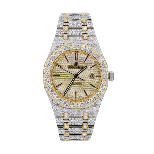 ICED OUT MOISSANITE OCTAGON WATCH - YELLOW GOLD TWO TONE
