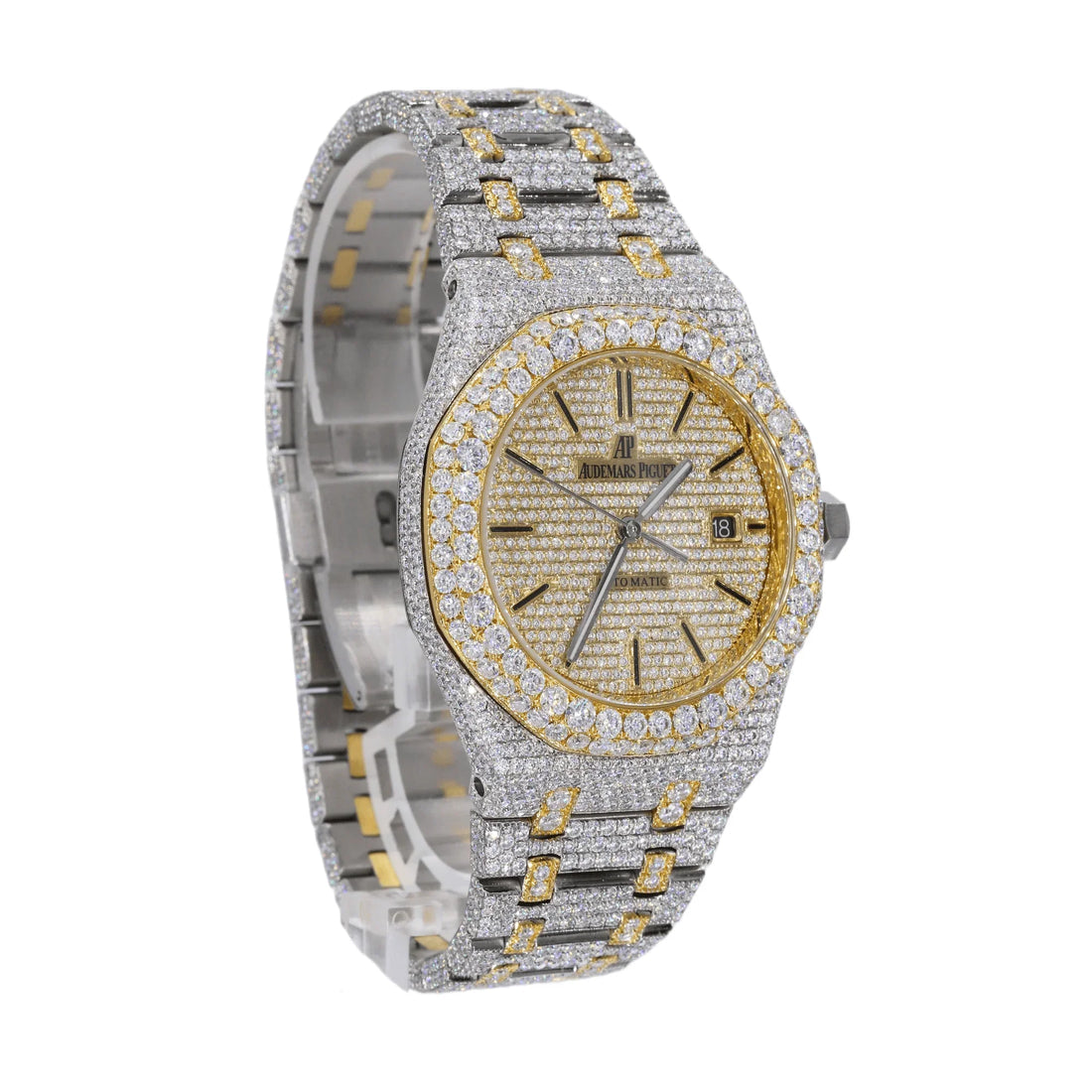 ICED OUT MOISSANITE OCTAGON WATCH - YELLOW GOLD TWO TONE